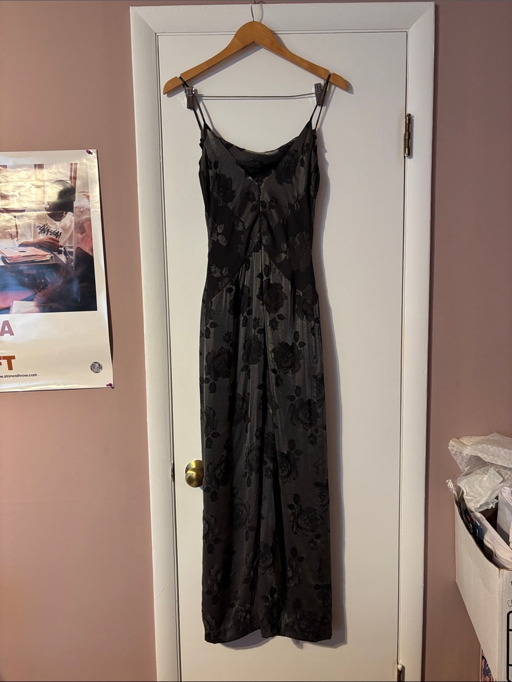 Vintage 90’s Cowl Neck Formal Evening Maxi Dress 4 Floral Rose Burnout Y2K Long - Picture 7 of 17